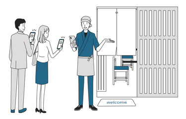 飲食店の入り口でワクチンパスポートの確認
