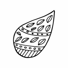 Paisley single doodle element, simple hand drawing, black and white vector image