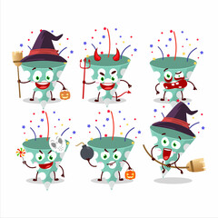 Halloween expression emoticons with cartoon character of green party popper with confetti