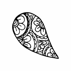 Paisley single doodle element, simple hand drawing, black and white vector image