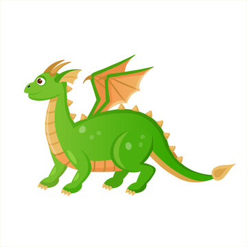 The green dragon with wings. Vector illustration in cartoon style.