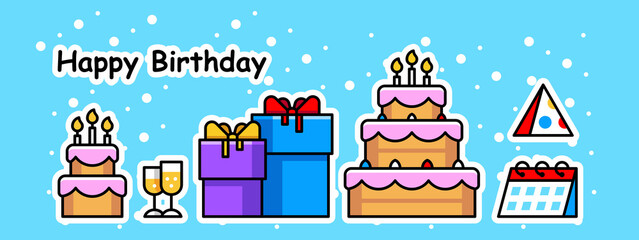 Happy birthday icon set. Cake kids holiday. flat style