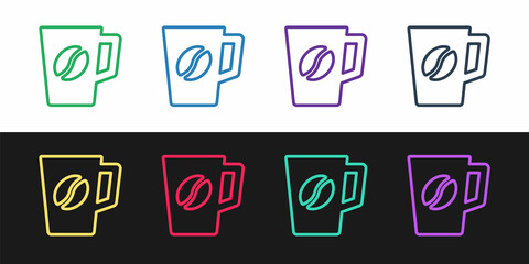 Set line Coffee cup icon isolated on black and white background. Tea cup. Hot drink coffee. Vector