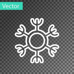 White line Snowflake icon isolated on transparent background. Vector