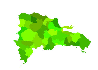 Dominican Republic vector map silhouette illustration isolated on white background. High detailed. Separated regions and provinces with borders. Caribbean country, part of Haiti island.