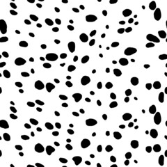 Abstract modern dalmatian fur seamless pattern. Animals trendy background. Black and white decorative vector illustration for print, card, postcard, fabric, textile. Modern ornament of stylized skin