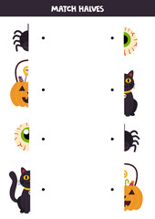 Match parts of Halloween pictures. Logical game for children.