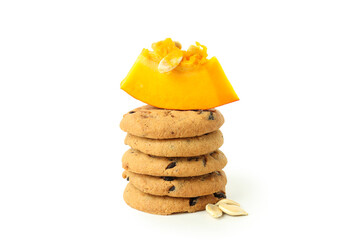Tasty pumpkin cookies isolated on white background