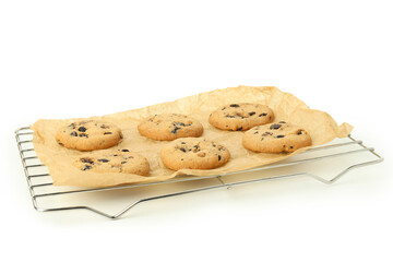 Baking rack with pumpkin cookies isolated on white background