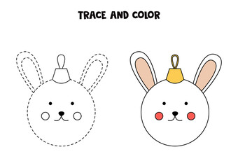 Trace and color cartoon Christmas bauble. Worksheet for kids.