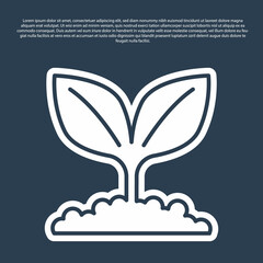 Blue line Plant icon isolated on blue background. Seed and seedling. Leaves sign. Leaf nature. Vector