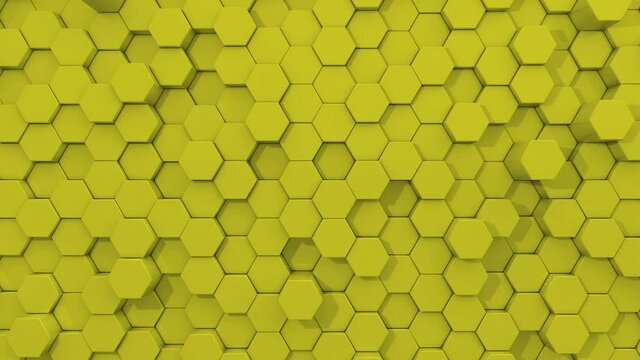 Yellow hexagon background motion design. Moving design elements, hexagon pattern