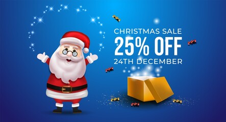 Festive banner promotion for Christmas sale with character background