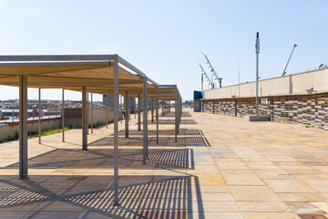 Wooden roof for shade on a promenade