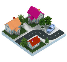 Isometric village concept 3d render