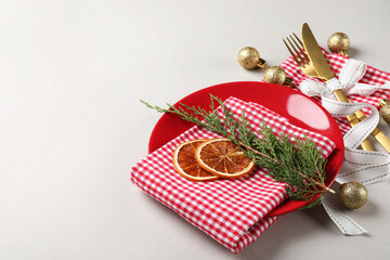 New Year table setting on light gray ​background