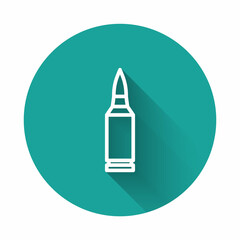 White line Bullet icon isolated with long shadow background. Green circle button. Vector