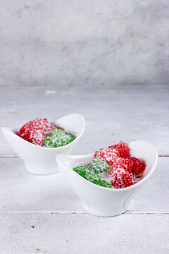 Sago Gula Melaka. Sago tapioca pearls drenched with coconut milk and palm sugar. Bubur mutiara.