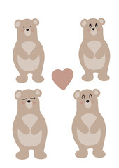 Cute set of teddy bears with heart