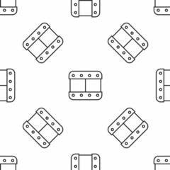 Grey line Play video icon isolated seamless pattern on white background. Film strip sign. Vector
