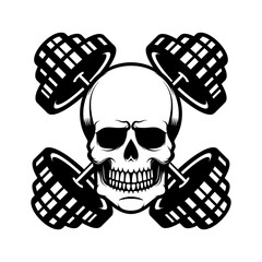 Skull with crossed dumbbells. Vector illustration