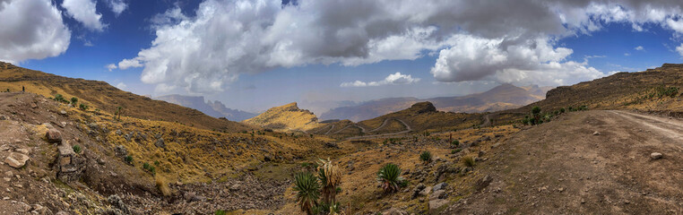 Simien Mountains - beautiful unique mountain landscape from North Ethiopian highlands, Ethiopia.