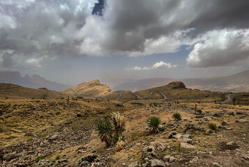 Simien Mountains - beautiful unique mountain landscape from North Ethiopian highlands, Ethiopia.