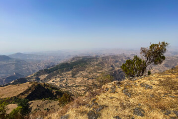 Fototapeta na wymiar Simien Mountains - beautiful unique mountain landscape from North Ethiopian highlands, Ethiopia.