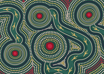 Green Aboriginal Dot Art circle background