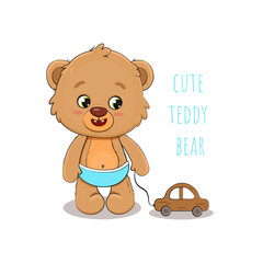 cute cartoon teddy bear with a toy car