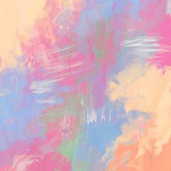 Fototapeta na wymiar 油絵抽象背景）春用の正方形バナー　ピンク　水色　オレンジ　ラフな筆跡　ナチュラル　アート　ペイント