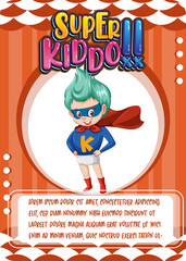Character game card template with word Super Kiddo