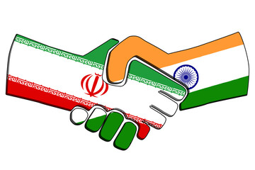 Handshake of countries with wavy flags. Business partnership connection concept of the Iran and India. Trade cooperation, Political relations friendship and peace. illustration.