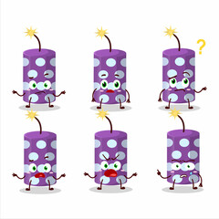 Cartoon character of purple firecracker with what expression