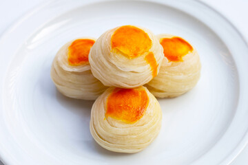 Chinese pastry on white background.
