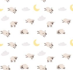 Seamless sheep cartoon pattern. Sweet dreams