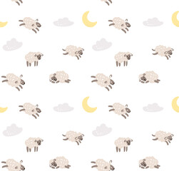 Seamless sheep cartoon pattern. Sweet dreams
