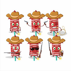 Cool cowboy red rocket firework cartoon character with a cute hat