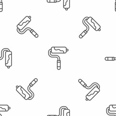 Grey line Paint roller brush icon isolated seamless pattern on white background. Vector