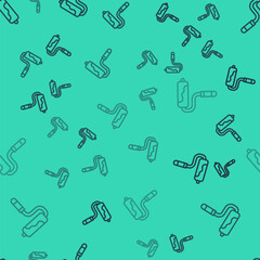 Black line Paint roller brush icon isolated seamless pattern on green background. Vector