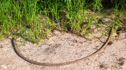 iron cable lies in the water