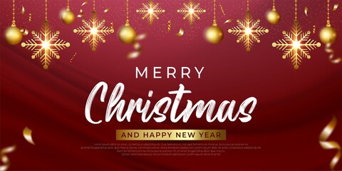 Lovely christmas background with golden snowflake and christmas ball