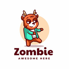 Vector Logo Illustration Deer Zombie Mascot Cartoon Style.