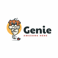 Vector Logo Illustration Dog Genie Mascot Cartoon Style. - obrazy, fototapety, plakaty