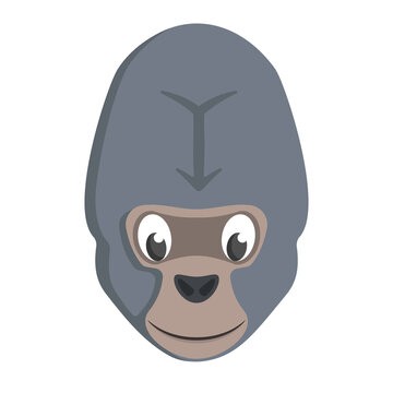 Gorilla face front view. Animal head in cartoon style.