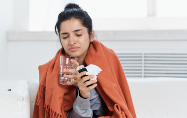 sick woman cold medicine treatment health close-up