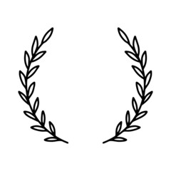 Laurel wreath. Vector hand drawn laurel wreath isolated on white background. Doodle style. Outline floral frame.