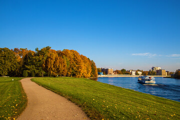 Autumn trees on the shore of Elagin Island