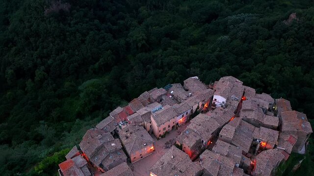 Calcata, medieval italian village in Viterbo province, Lazio ,Italy. Aerial view