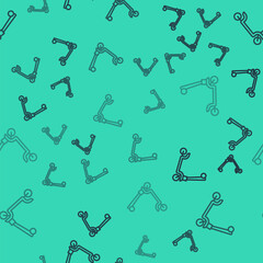 Black line Roller scooter for children icon isolated seamless pattern on green background. Kick scooter or balance bike. Vector
